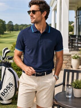 Hugo Boss Navy Blue Lyocell Blend Polo Shirt Medium Golf Polo